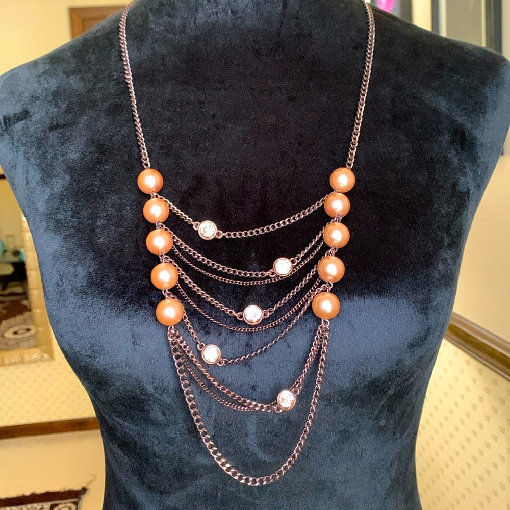 Vintage faux pearl necklace with necklace with matching clip on earrings